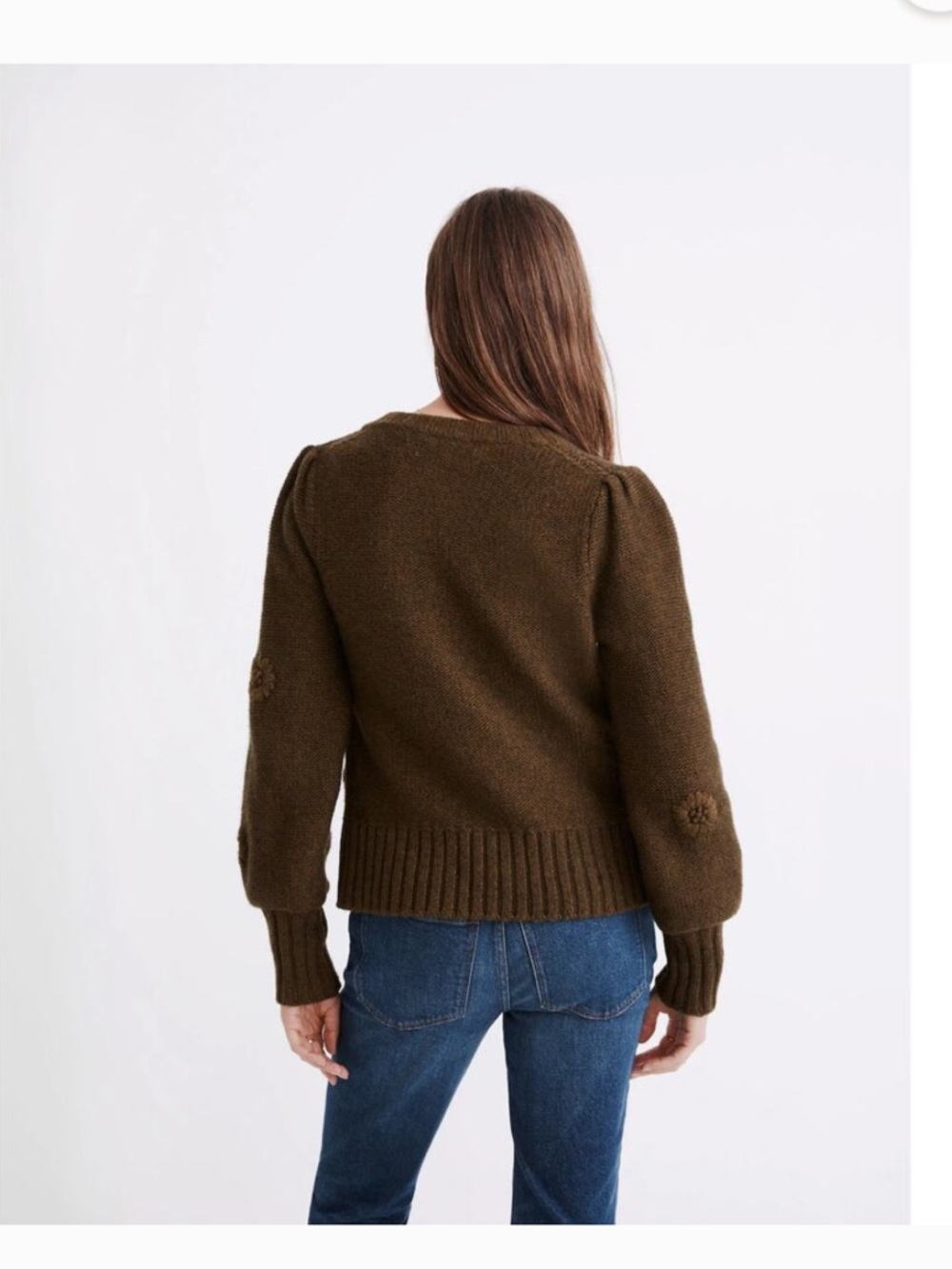 Madewell | Embroidered Edencroft Pleat-Sleeve Cardigan Sweater in Green - Picture 3 of 9